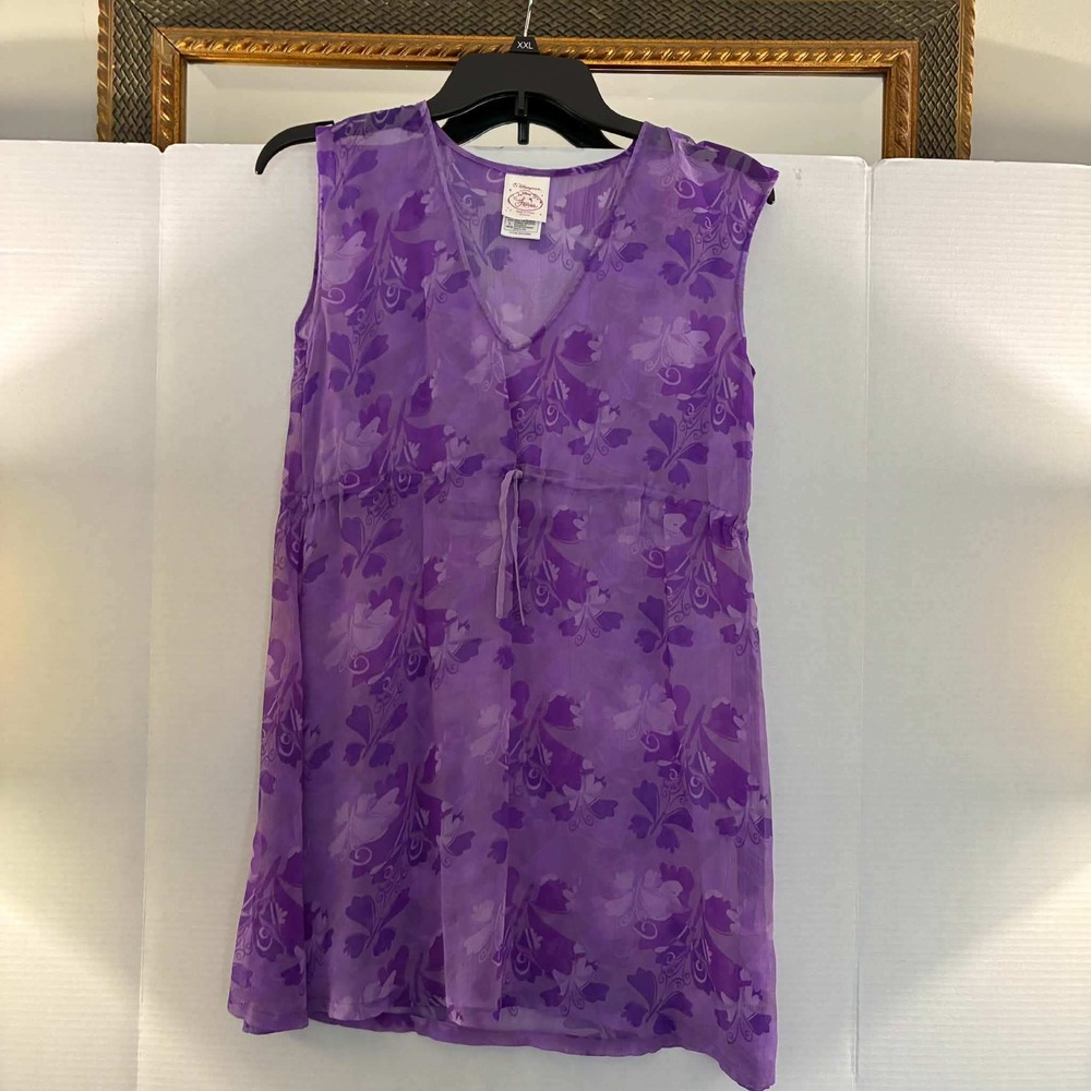 Disney Store Fairies Top Girls L 10/12 Purple Butterfly Sheer V-Neck Tinker Bell